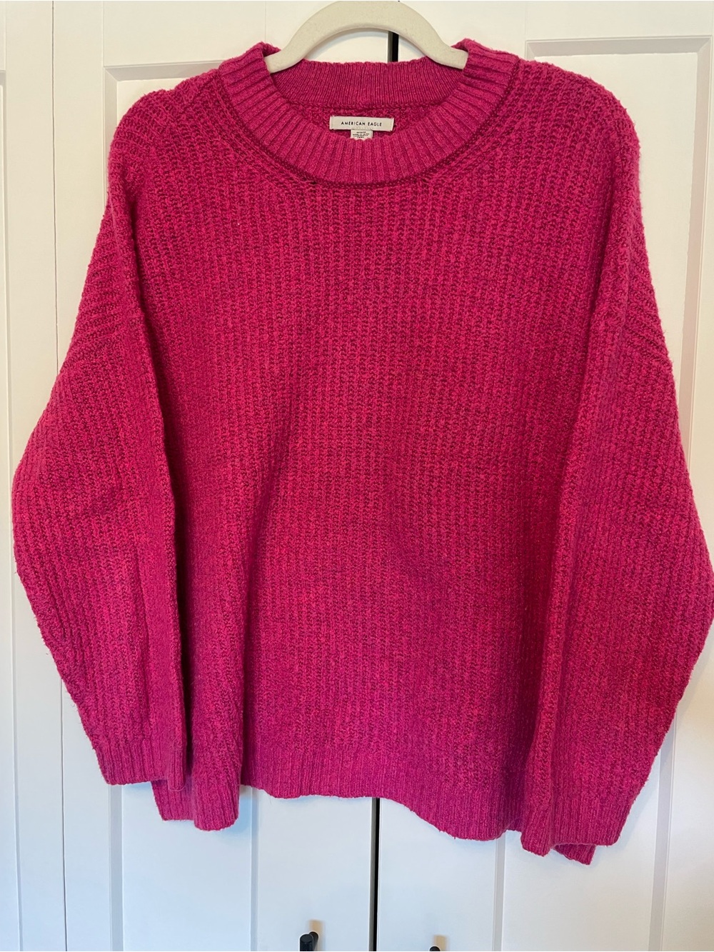American Eagle Outfitters Hot Pink Ribbed Crewneck Sweater